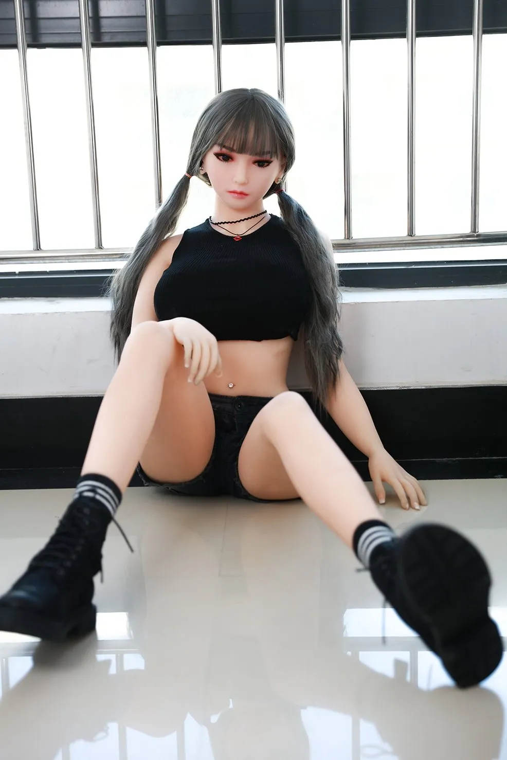 Grey Hair Obedient Girl in Black Huge Breast Love Sex Doll-Claude 165cm